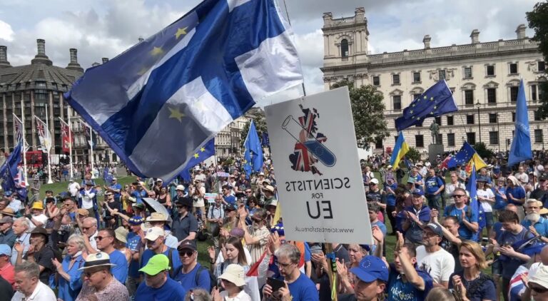 Cries of rejoin the European Union resounds across London even as Starmer quits! Hundreds gather to protest Brexit Referendum Anniversary