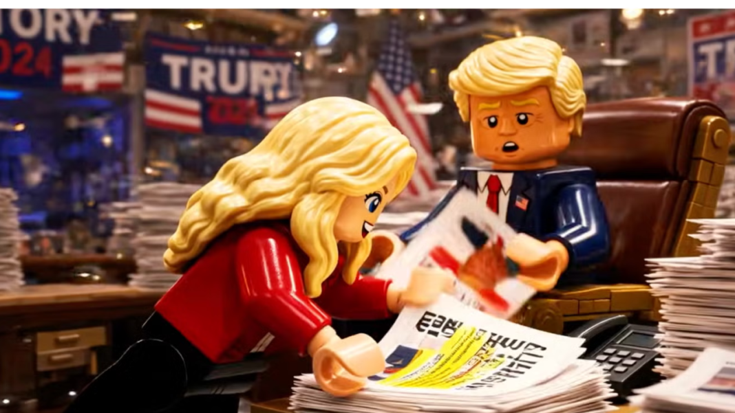 Trump And Natalie Harp Mocked In AI Lego Video Amid Scrutiny Over Their Close Relationship